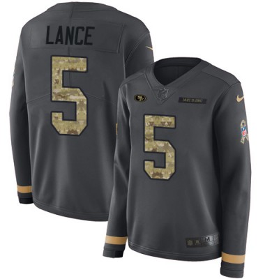 San Francisco 49ers #5 Trey Lance Anthracite Salute to Service Women's Stitched NFL Limited Therma Long Sleeve Jersey